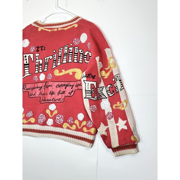VTG NO! The Jeans Revolt One Size Embroidered Sweater Circus Dream Pink Red RARE - Picture 3 of 16